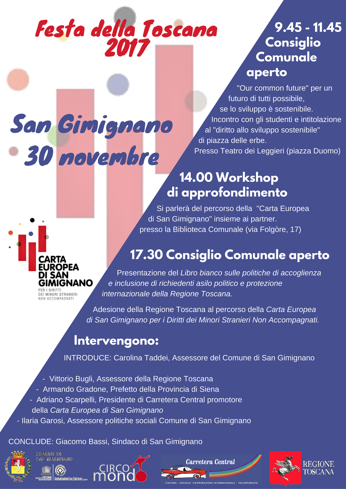 carta di san gimignano programma presentazione alla festa della toscana a san gimignano 30 novembre 2017